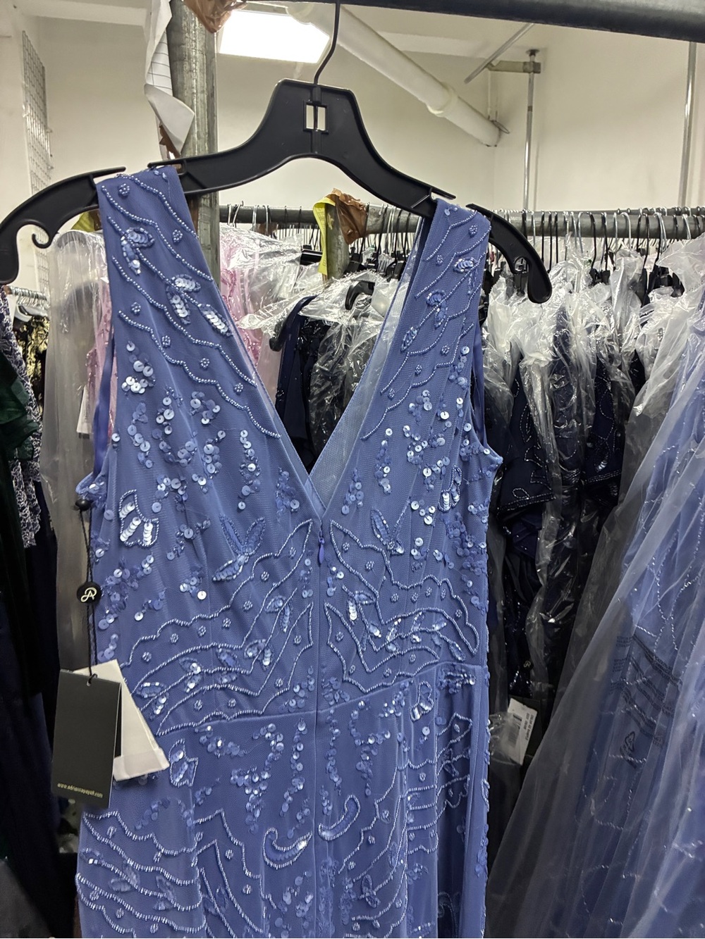 Adrianna Papell Dress SZ 14 Blue Sequin Beaded Midi Formal Cocktail NWT GALA MOB - Picture 11 of 13